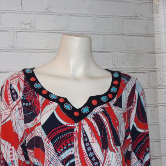 Ruby Rd. Beaded Blouse – XL – Red, White & Blue Boho Chic · 3/4 Sleeves · - Picture 5 of 7